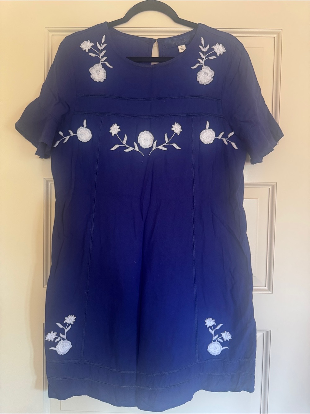Blue Rain Navy Dress with White Floral Embroidery